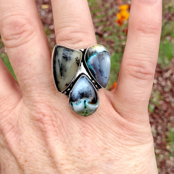 New Unique Multi Dendritic Opal 925 Silver Ring. - Picture 14 of 16